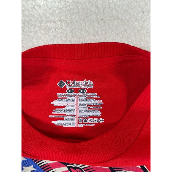 NWT Columbia T-shirt Men's‎ Size XL Red USA Flag and Bass Fish Graphic Print - Picture 3 of 8